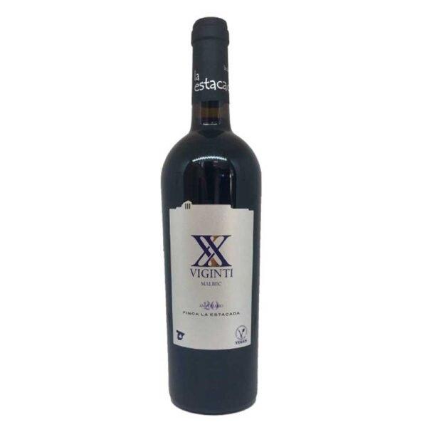 Bottle of Viginti Malbec, a premium Spanish Malbec wine.